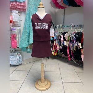 Girls Size 7 Burgundy Maroon & White Lions Logo Cheerleading Uniform Set NWT